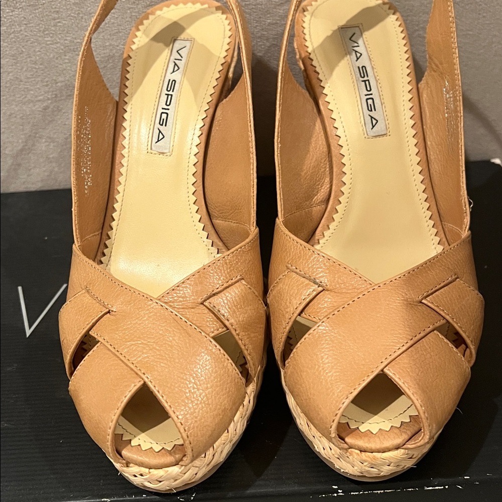 Via Spiga Camel Wedge Sandals - Picture 2 of 6